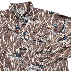Columbia PHG Duck Mallard Reeds All Over Print Button-Up Log Sleeve Mens Large
